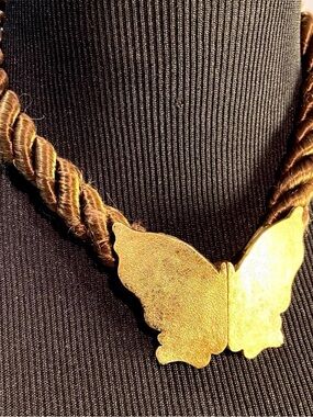 Vintage 1990s Gold Butterfly Pendant Rope Choker Necklace - Women Jewelry